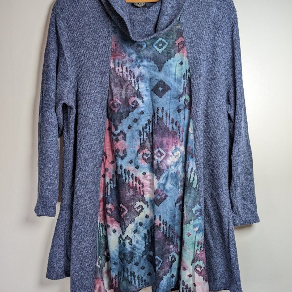Cal Style Shirt Women's Size‎ 2XL Long Sleeve Asymmetrical Tunic Lagenlook Y2K